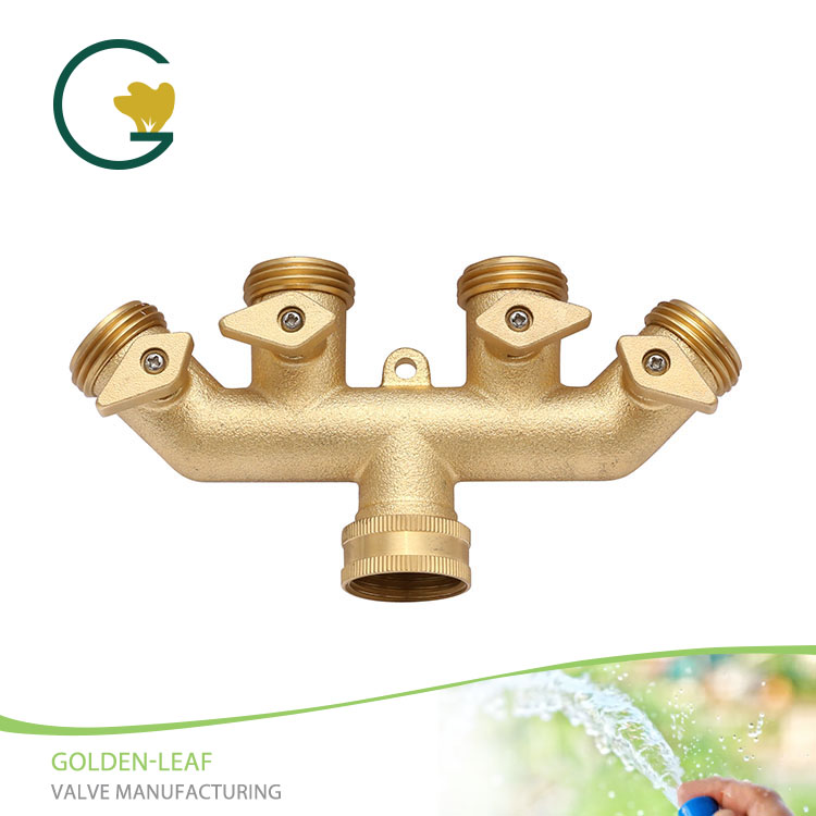 Kuningan Threaded Female / Male Garden Hose Manifold Dengan Copper Switch Handle