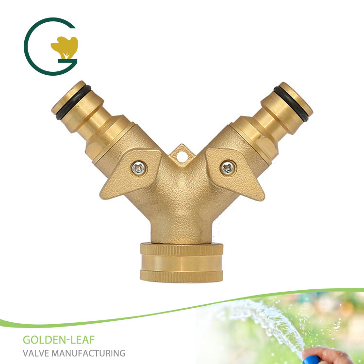 Tugas berat Kuningan Katup Logam 2 Way Y Valve Garden Hose Konektor Cepat Tap Splitter